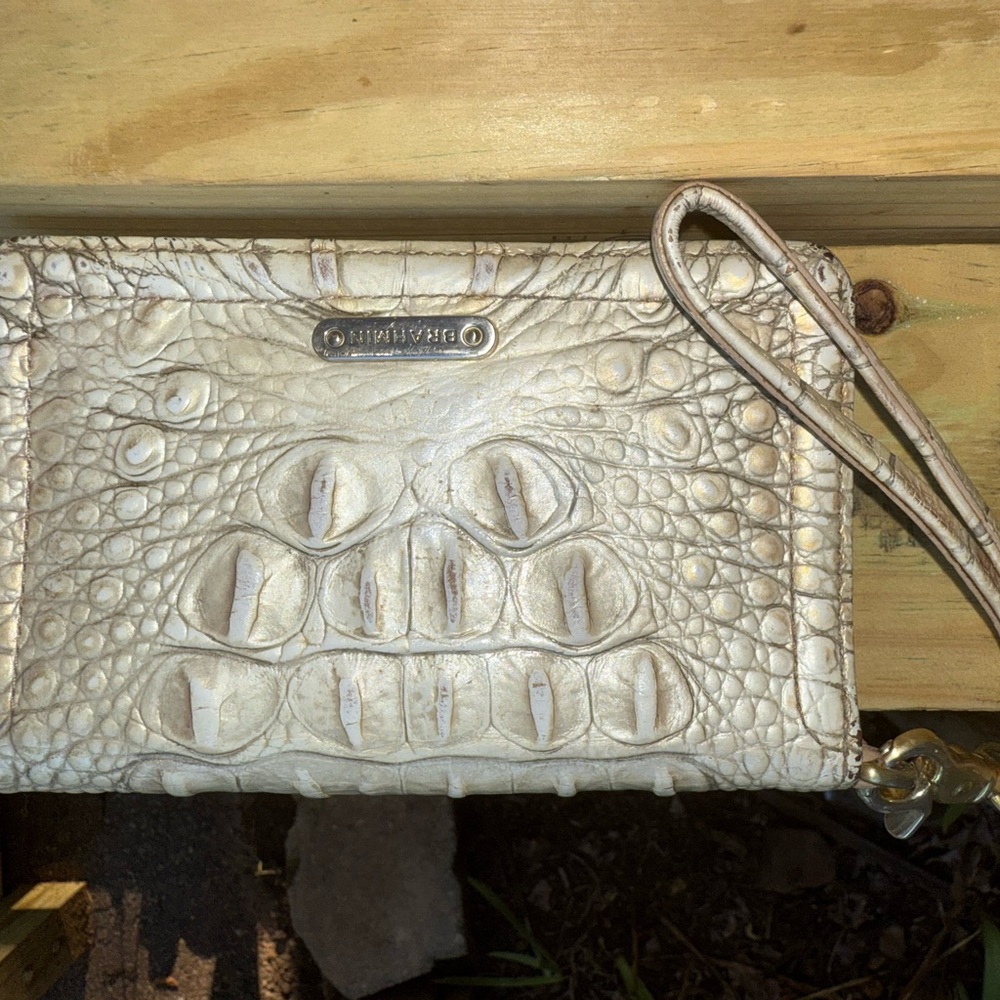 Brahmin Cream Crocodile Textured Clutch